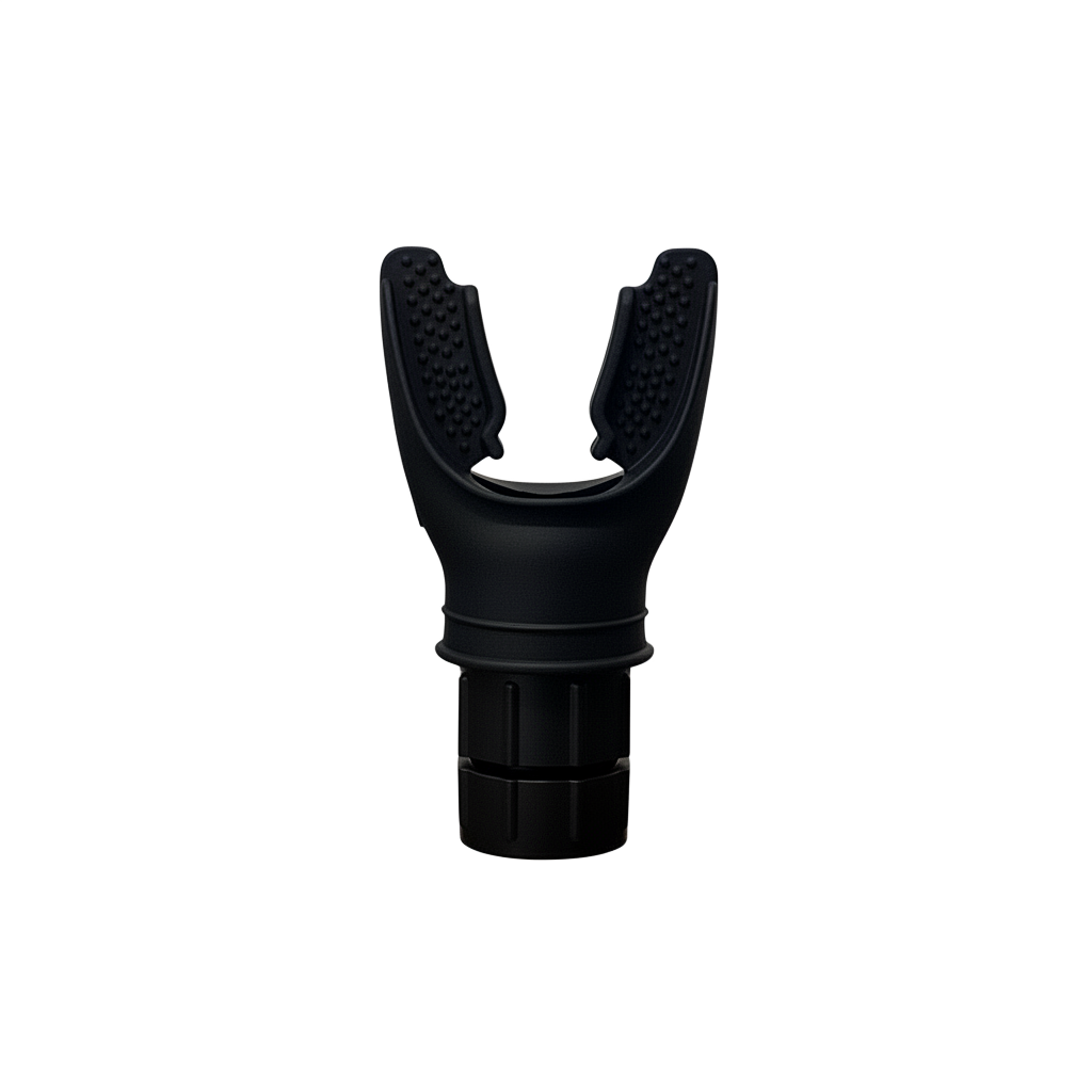 Black resistance-based breathing trainer on a white background