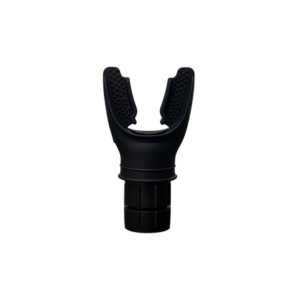 Black resistance-based breathing trainer on a white background