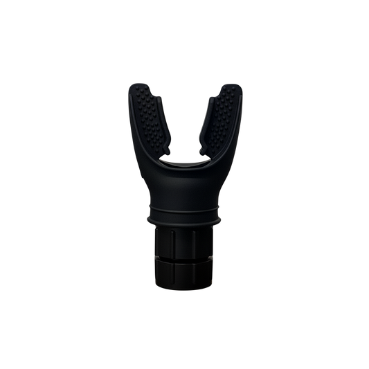 Black resistance-based breathing trainer on a white background