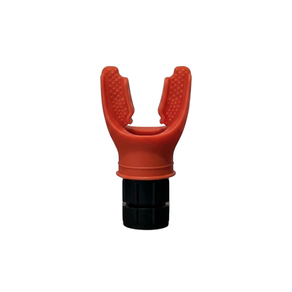Red resistance-based breathing trainer on a white background
