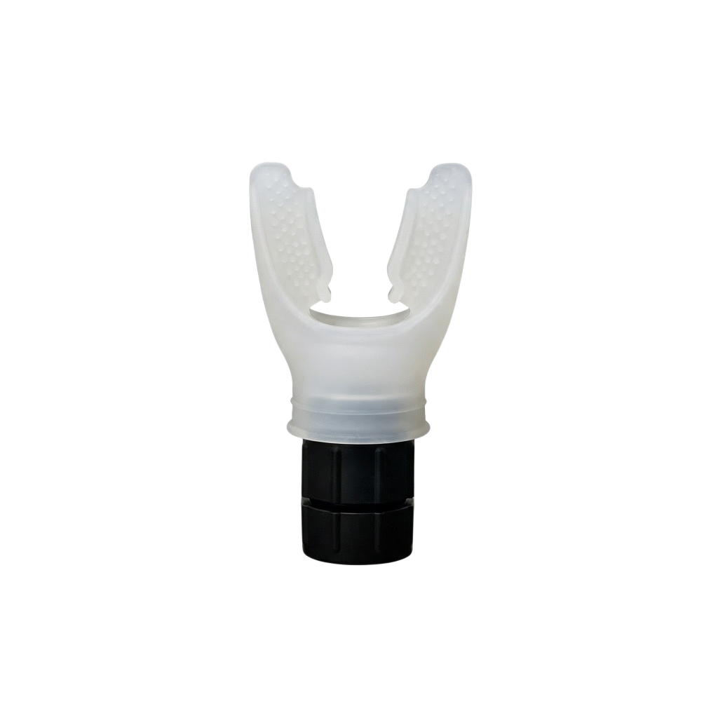 White resistance-based breathing trainer on a white background