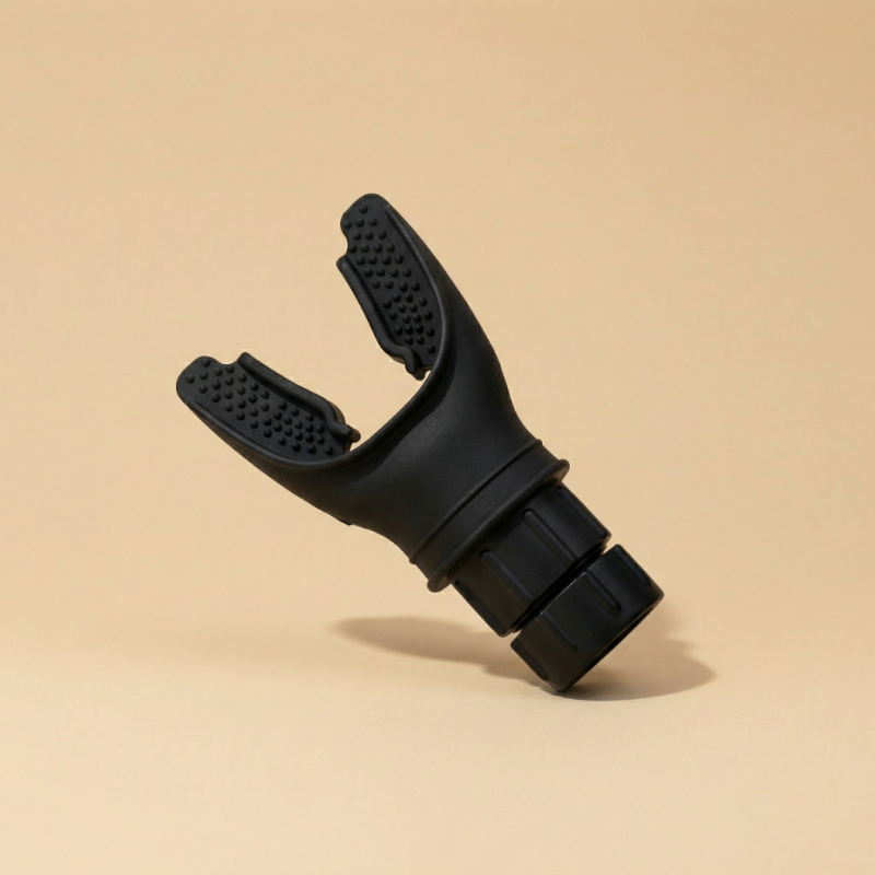 Black resistance-based breathing trainer shown at a slight angle on a neutral background